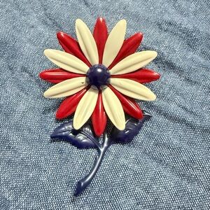 Vintage Red, White, Blue Flower Brooch